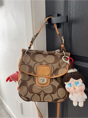 Coach Brown Signature Canvas Crossbody Bag with Leather Trim 70th anniversary